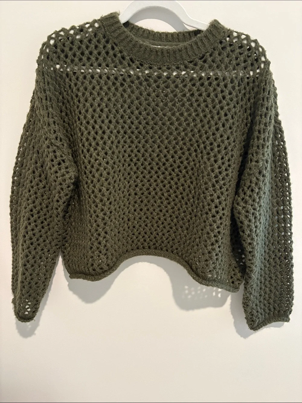 Noisy May Olive Open-Weave Crewneck Sweater